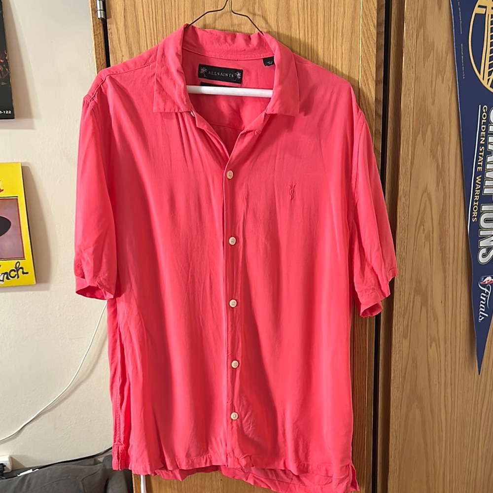 AllSaints Men's Pink Short Sleeve Shirt